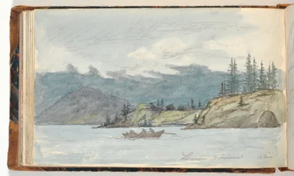 Paysage lacustre avec une barque à rames. Le fjord Krøderen, Norvège