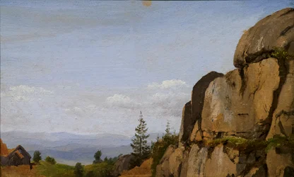Paysage norvégien avec rochers au premier plan