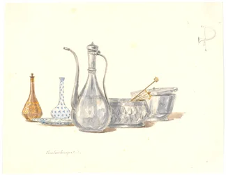 Ustensiles turcs, une cruche et deux flacons