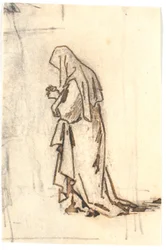 Femme debout en robe et coiffe