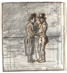Deux habitants de Skagen en conversation au bord de la mer