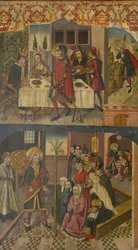 Saint Christophe prenant congé du roi qui craignait Satan, Saint Christophe et ses convertis, 1480-85