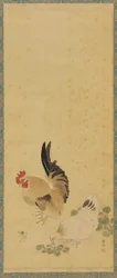 Coq, poule et poussin, période Edo