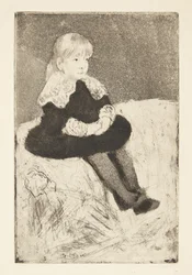 Mademoiselle Luguet assise sur un canapé