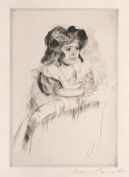 Margot, reposant les bras sur le dossier du fauteuil, vers 1903