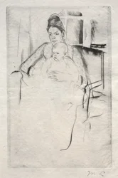 Mme Gardner Cassatt et son bébé assis près d