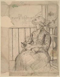 Susan sur un balcon tenant un chien [recto]