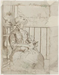 Susan sur un balcon tenant un chien [verso]