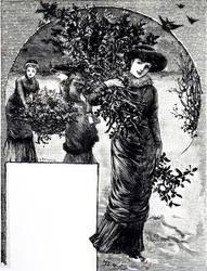Gravure représentant la collecte de houx et de verdure pour la décoration de Noël. Illustrée par Mary Ellen Edwards (1838-1934) une artiste et illustratrice anglaise de livres pour enfants