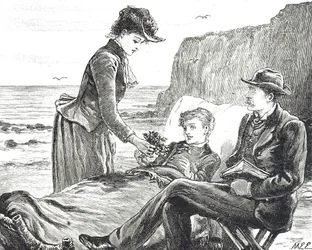 Gravure représentant un garçon estropié au bord de la mer