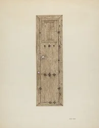 Porte cloutée de cuivre, une paire, vers 1939