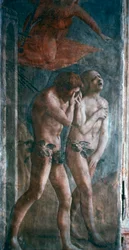 Adam et Ève chassés du Paradis, détail, avant restauration, c1427