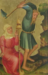 Adam et Ève au travail, détail du Retable de Grabow, 1379-83