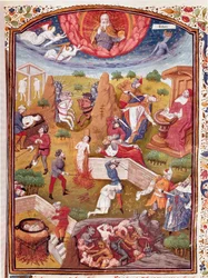 Vision de Boccace: scène de torture, pendaison, massacre