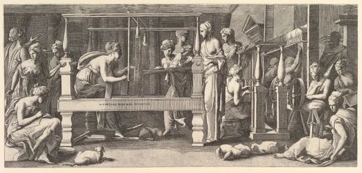 Femmes filant, tissant et cousant, 1540-50