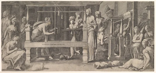 Femmes filant, tissant et cousant, milieu du XVIe siècle