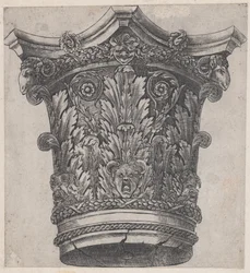 Speculum Romanae Magnificentiae : Chapiteau avec têtes de bélier et masques, vers 1537