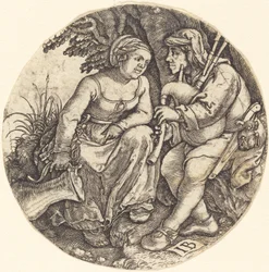 Joueur de cornemuse avec son amante
