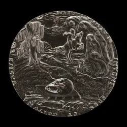 Livre, crâne, os et cavalier dans le paysage [verso], 1526