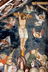 Le bon larron repentant, crucifié avec Jésus, son âme est embrassée par un ange Représentation du bon larron, également appelé Saint Dismas