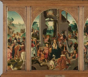 Triptyque avec Adoration des Mages, Saint Antoine Abbé et Saint Adrien