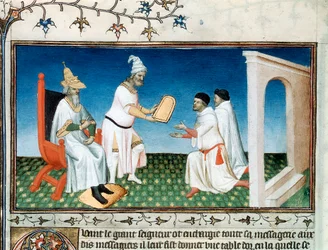 Kublai Khan donne leur passeport aux Polos, vers 1280, début du 15ème siècle