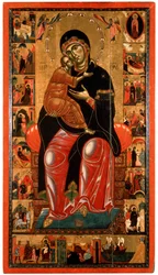 Madone et enfant en majesté avec dix-sept scènes de la vie de la Vierge, 13ème siècle