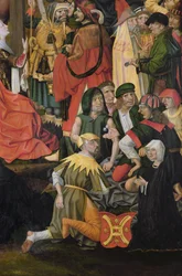 Les soldats tirant au sort les vêtements du Christ, détail de La Crucifixion, vers 1500