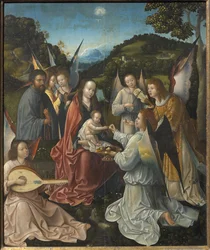 Sainte Famille avec des anges et les saintes Catherine et Barbara Triptyque, panneau central