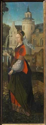 Sainte Barbe. Sainte Famille avec Anges et Saintes Catherine et Barbe Triptyque