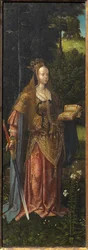 Sainte Catherine. Sainte Famille avec anges et saintes Catherine et Barbara Triptyque, 16ème siècle