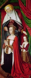 Le Retable des Bourbons, panneau de droite représentant Sainte Anne présentant Anne de France et sa fille, Suzanne de Bourbon
