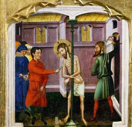 La flagellation, par le Maître de Rubio (14ème siècle), prédelle du retable de l