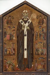 Saint Véran entre deux anges et six histoires de sa légende, fin du XIIIe siècle