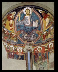 Christ en majesté flanqué de séraphins et des symboles des évangélistes, fresque de l