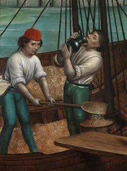 Le Miracle du Grain, du Retable de Saint Nicolas, c.1486-93 (détail)