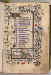 Heures de Charles le Noble, roi de Navarre 1361-1425 : fol. 1r, janvier, vers 1405