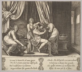 Planche 10 : nymphes aidant Psyché à coiffer ses cheveux, de 