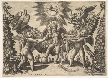 Deux putti présentant des coupes remplies d