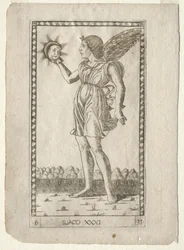 Génie du Soleil de la série Tarocchi, série B : Principes cosmiques et vertus, #31, avant 1467