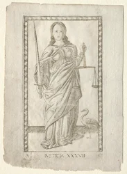Justice de la série Tarocchi, série B : Principes cosmiques et vertus, #37, avant 1467