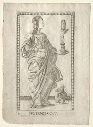 Prudence du Tarocchi, série B : Principes cosmiques et vertus, #35, avant 1467