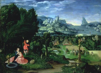 Le repos pendant la fuite en Égypte, paysage peint par Joachim Patinir