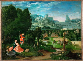 Paysage avec repos pendant la fuite en Egypte (peinture sur bois de chêne)