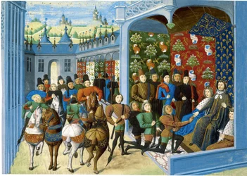 Le roi Charles VI de France reçoit les envoyés anglais. Des Chroniques de Jean Froissart
