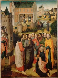 Vie de saint Pierre : Jésus remettant les clés à saint Pierre (peinture à l