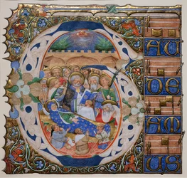 Initiale historiée avec la Mort de la Vierge. Maître du Graduel de Murano. Vers 1420