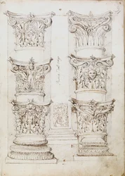 Six chapiteaux, une lésène et deux bases de colonne
