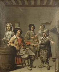 Garçon versant un verre de vin pour un paysan, vers 1650