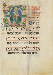 Feuille de manuscrit avec la fête de Saint André dans une initiale M ..., seconde moitié du XVe siècle